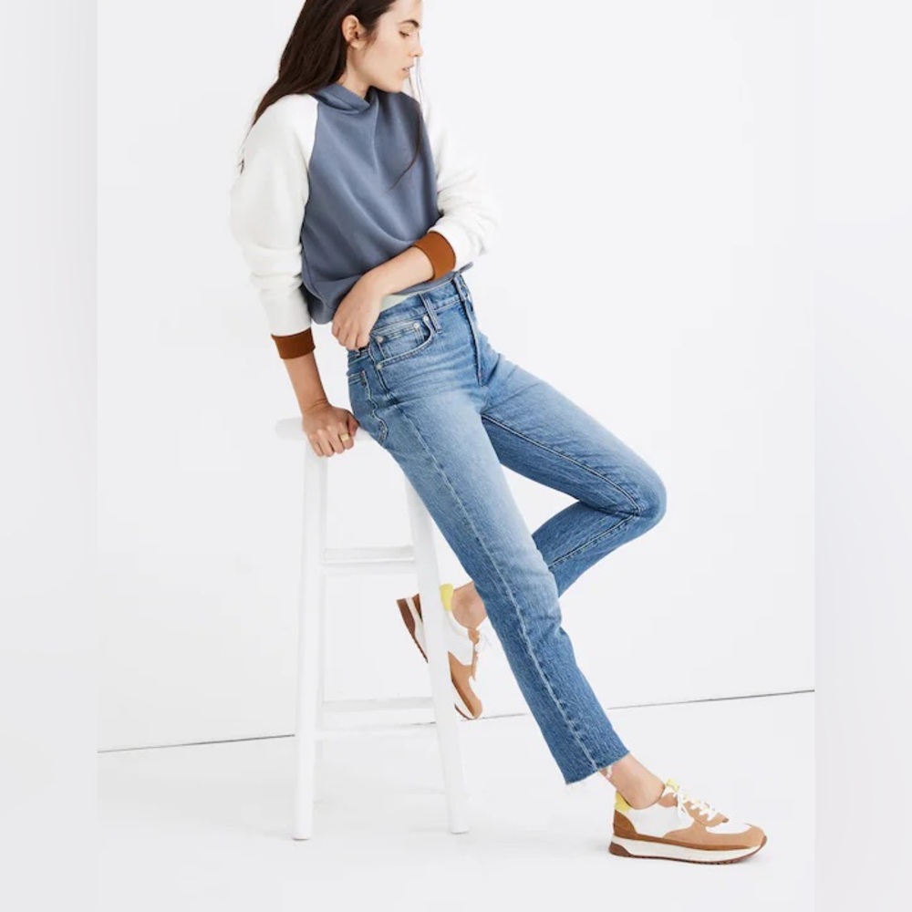 Madewell The Perfect Vintage Jean High Rise Raw Hem Denim Straight Leg - Picture 3 of 15